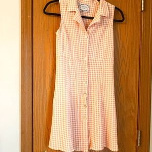DAMAGED VINTAGE DRESSING CLIO PEACH & WHITE GINGHAM CHECKERED DRESS BUTTON FRONT